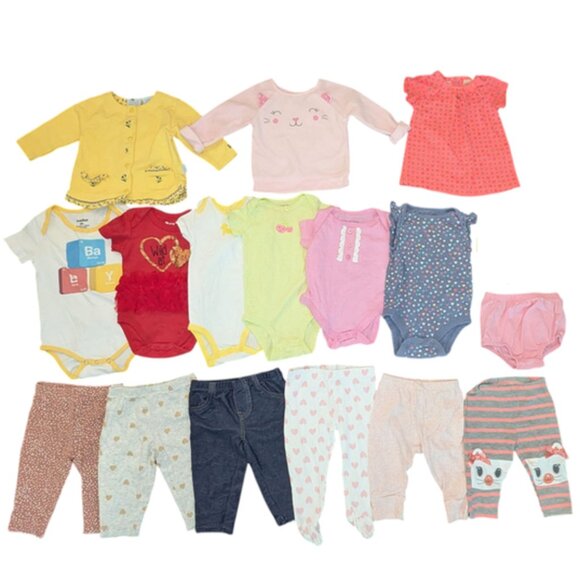 Huge Lot 16 Infant Girls Tops Onesies Pants Leggings Long Sleeve Shirt Jacket - Picture 1 of 4
